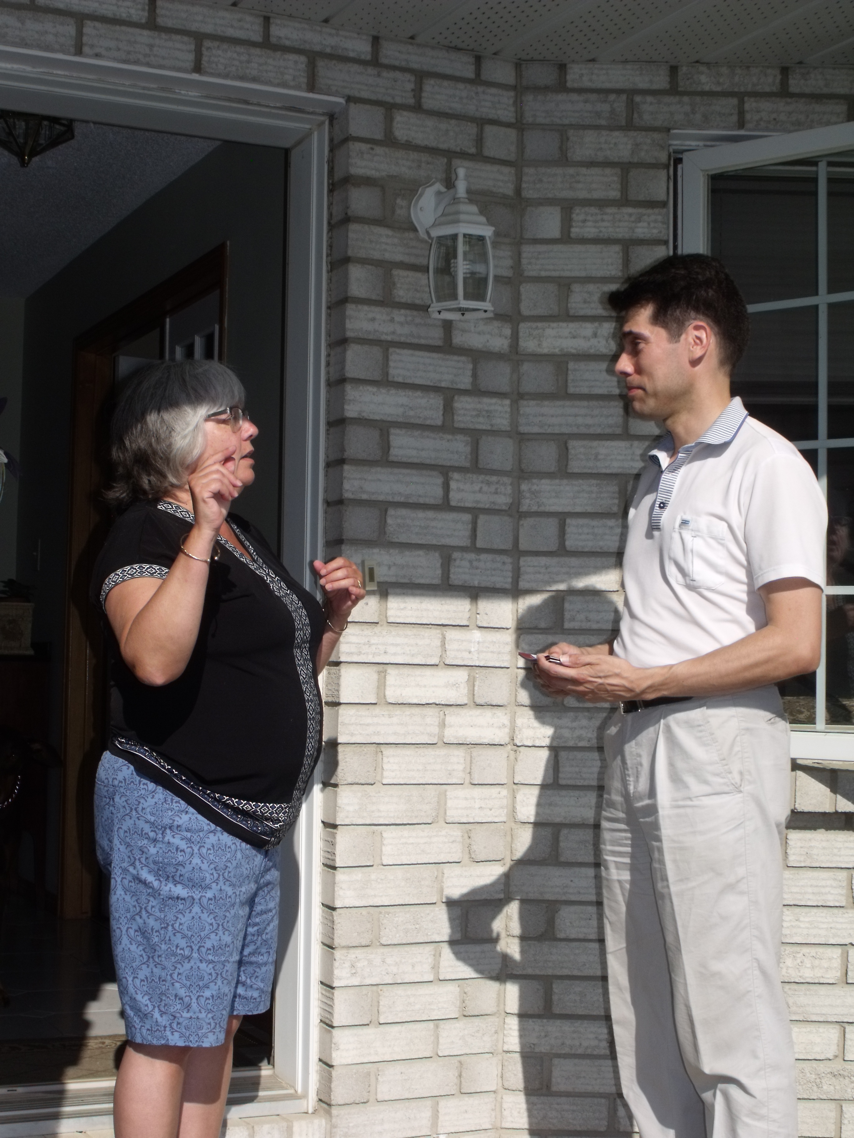Jeff listening to a constituent express her concerns